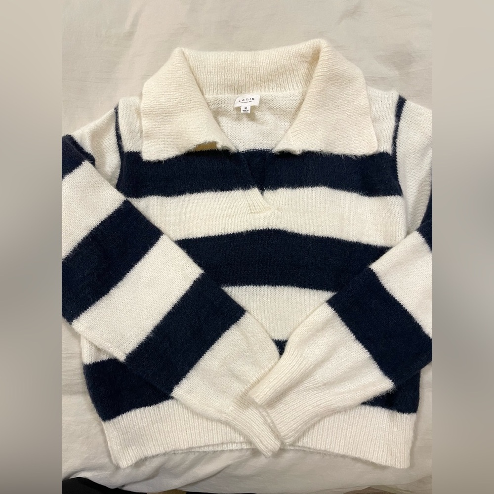 Navy stripe V neck sweater